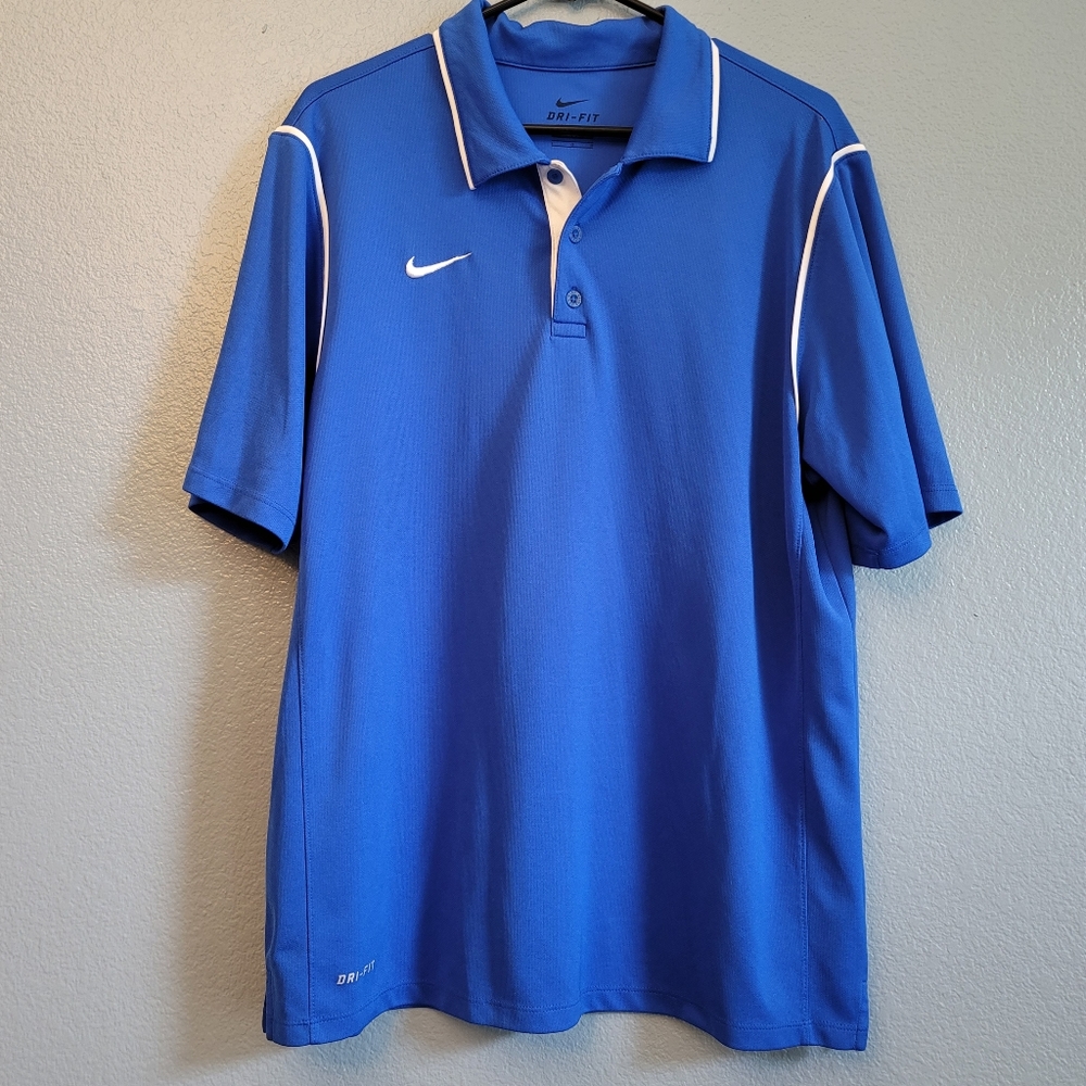 Men's Nike Dri-Fit Blue White Trim Polo